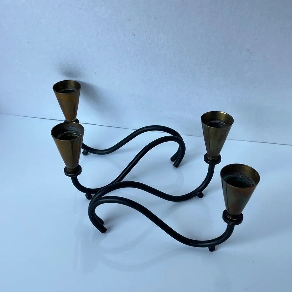 Vintage Nilsjohan Sweden Brass & Iron Candleholders (Pair)